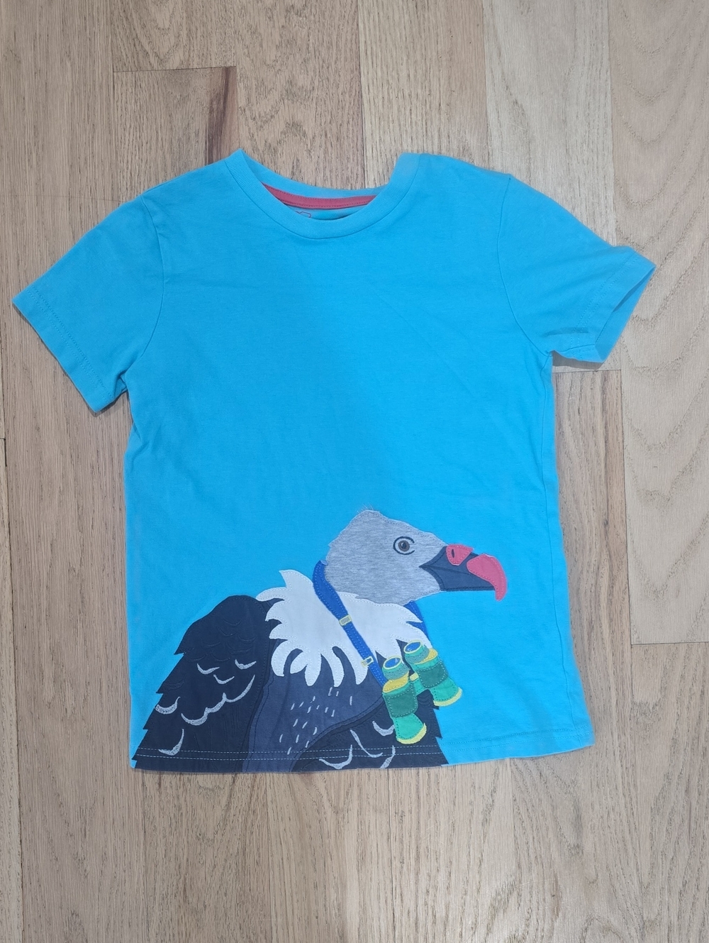Mini Boden Blue Short Sleeve Kids Tee with Applique Vulture Sz 7-8Y